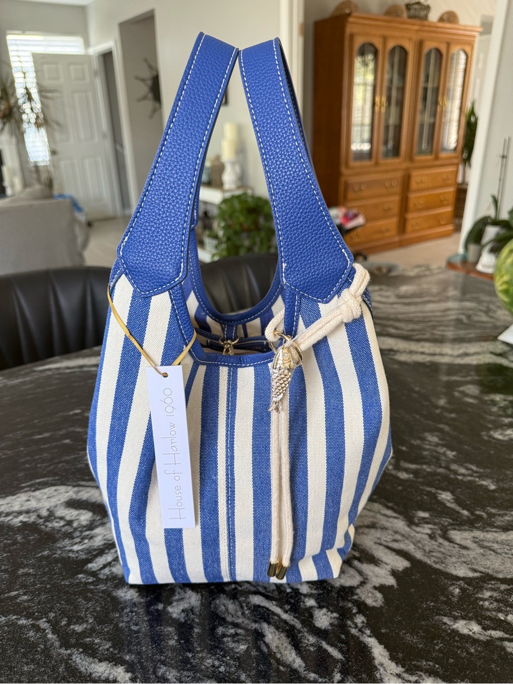 House of Harlow 1960 Blue & White Stripe Canvas Tote, NWT